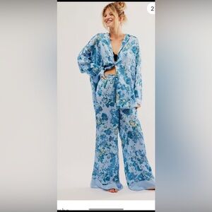 Free People Blue Floral Pajama Set